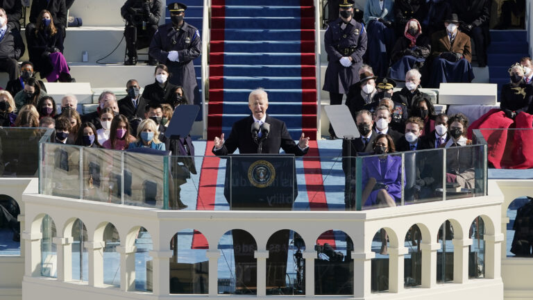 A photo of Joe Biden at his inaugural on Jan. 20, 2021.