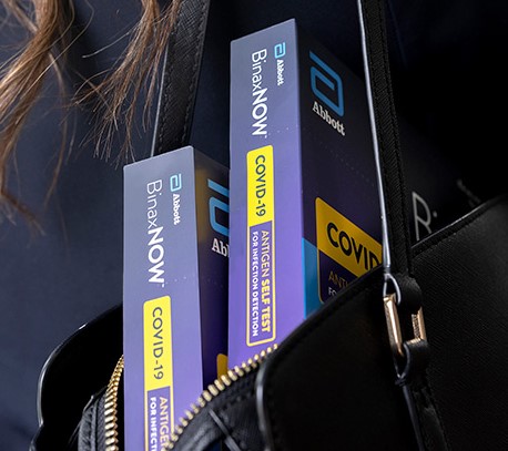 A photo of the Abbott COVID home test kit.