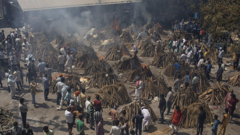 A photo of funeral pyres in India due to the COVID pandemic.