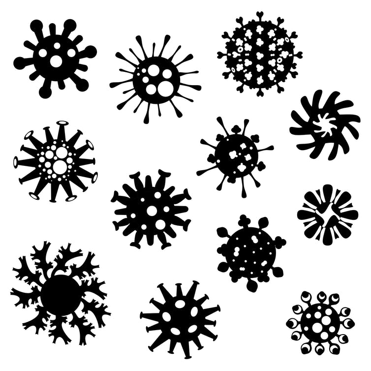 An illustration of COVID spike proteins.