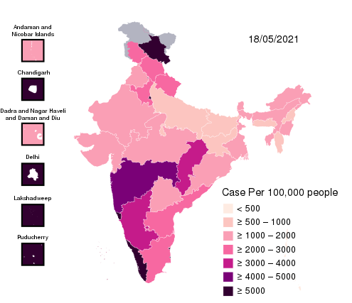 A map of COVID cases in India