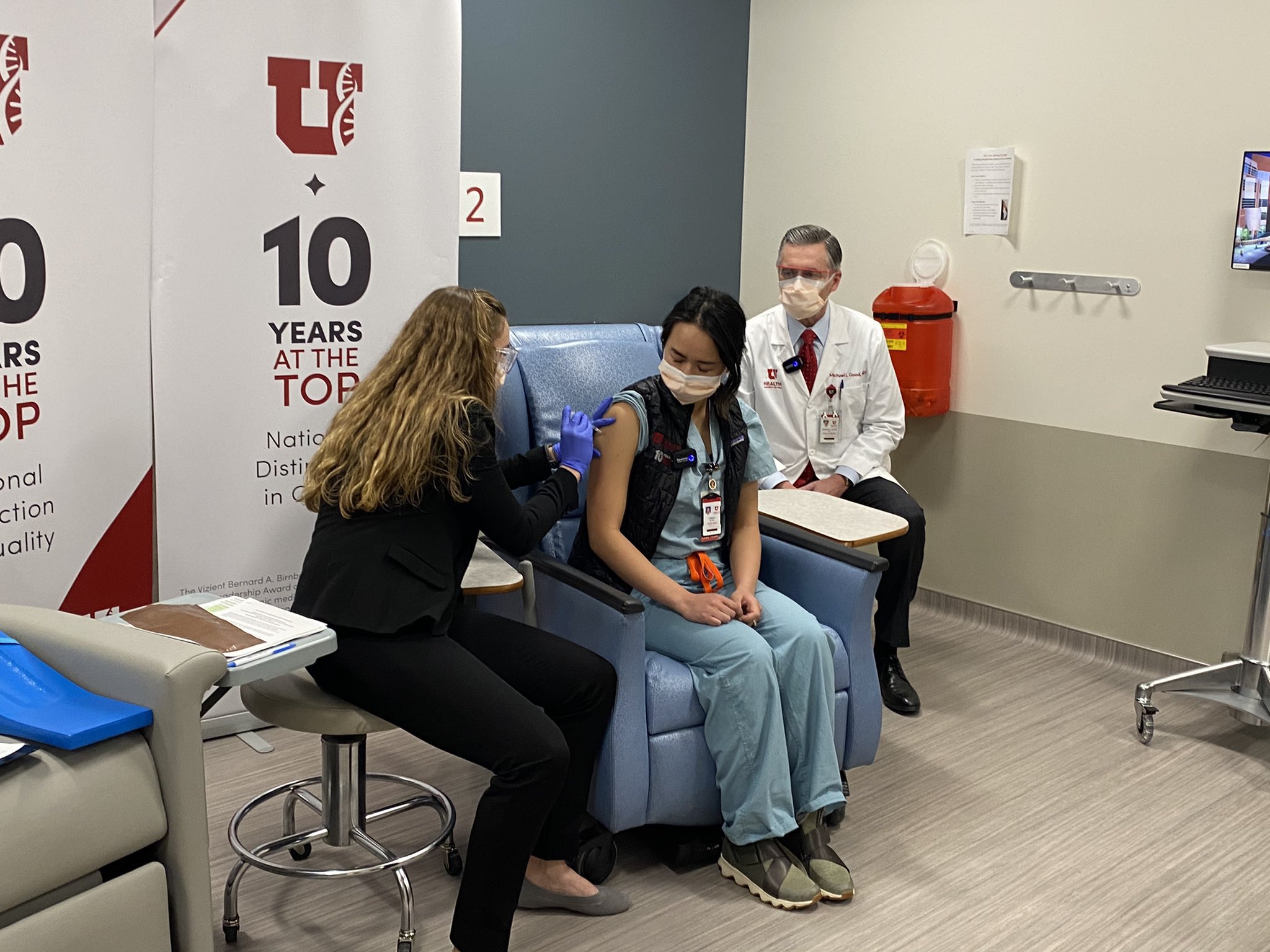 University of Utah nurse receiving a COVID vaccine.