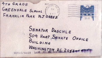 Photo: Envelope sent in 2001 to Senate Majority Leader Tom Daschle