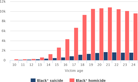 chart of black suicide and homicide victims by age