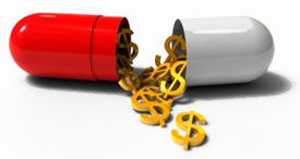 Illustration of Dollar Signs Falling from Open Capsule