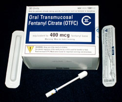 A box of oral transmucosal fentanyl.