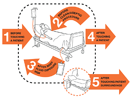 An illustration describing My 5 Moments for Hand Hygiene. 