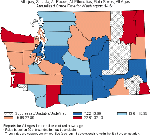 map of Washington showing counties and death rates