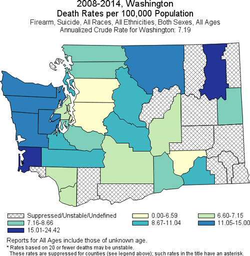 map of death rates for suicide by firearm