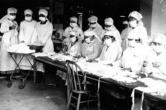 Photo of Boston Red Cross Volunteers Assembling Masks in 1918
