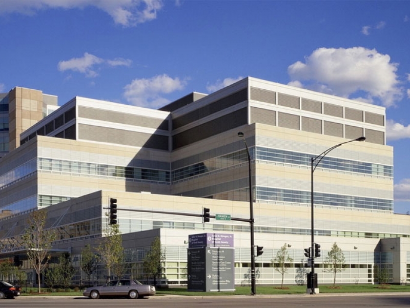 A photo of Cook County Hospital in Chicago.