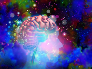 A drawing of the brain on psychedelics.