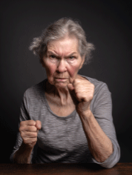 Image: Older Woman with Dementia Expressing Frustration and Anger Image: Older Woman with Dementia Expressing Frustration and Anger