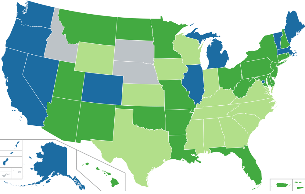 Map Showing Medical Status of Cannabis and CBD in the US as of May 2020