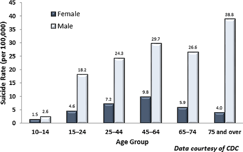 chart of suicide rates by age in the US