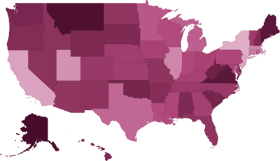 A map showing the percentage of veterans by state population.